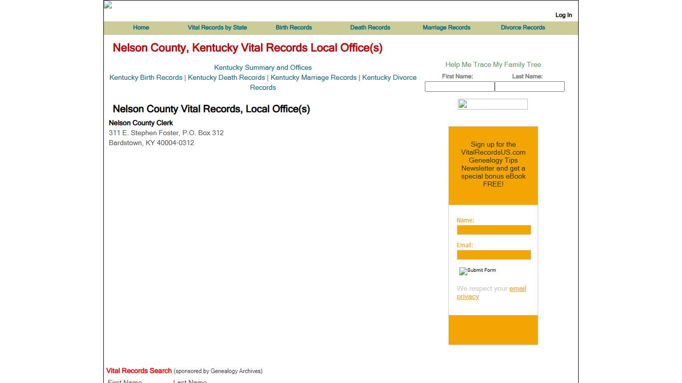 Nelson County, Kentucky Vital Records Local Office(s) - Vital Records US