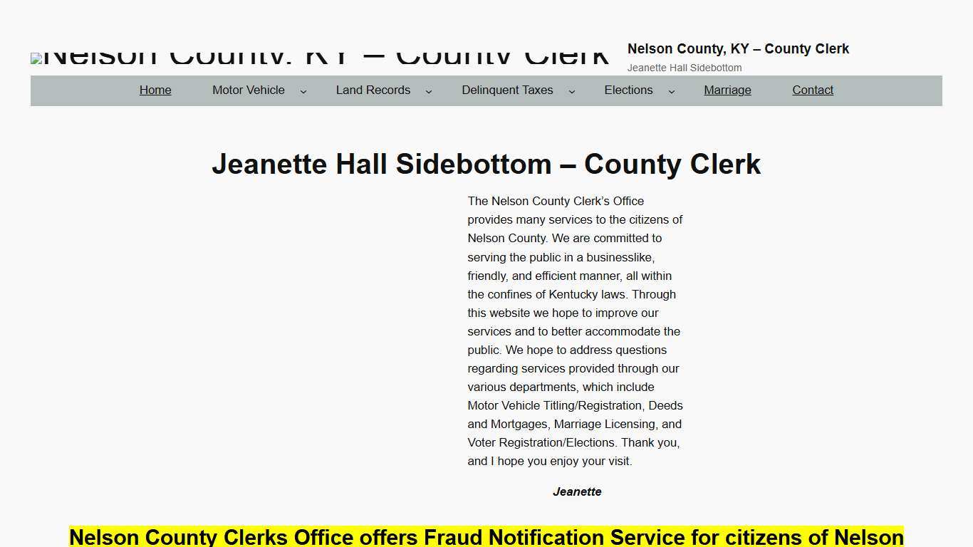 Nelson County, KY – County Clerk – Jeanette Hall Sidebottom